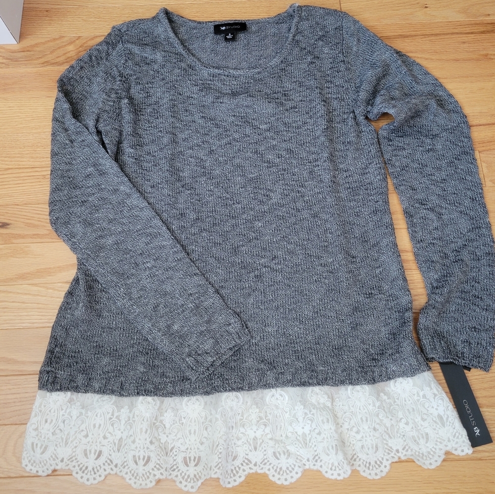 NWT! AB Studio Lace Bottom Sweater - Picture 2 of 10